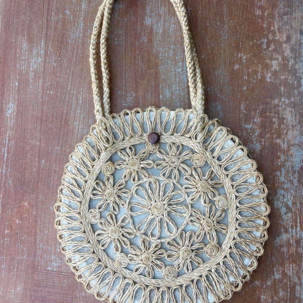 Handmade Beige Woven Tote Bag